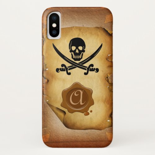 SKULL CROSSED SWORDS  MONOGRAM wax seal parchment iPhone X Case