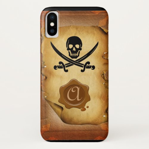 SKULL CROSSED SWORDS  MONOGRAM wax seal parchment iPhone XS Case