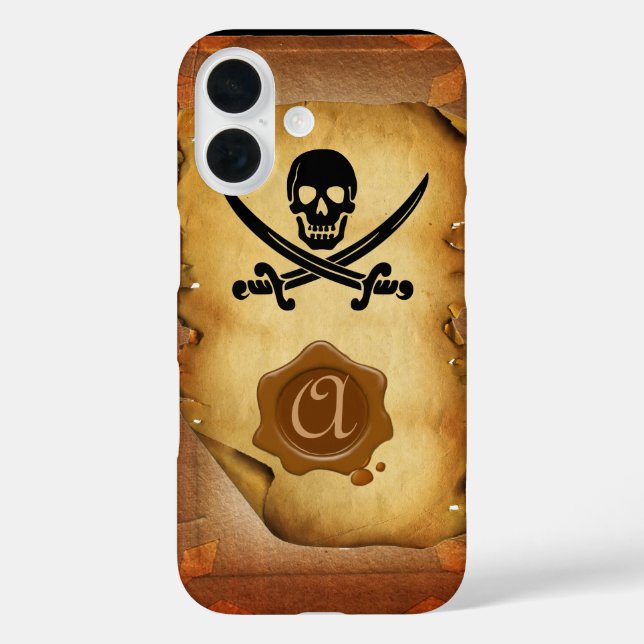 SKULL CROSSED SWORDS  MONOGRAM wax seal parchment Case-Mate iPhone Case (Back)