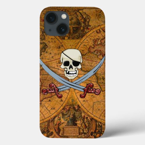 Skull  Crossed Swords  Old World Map BG iPhone 13 Case