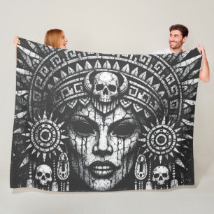 Skull‑Crowned Priestess — by BurnsInHell Fleece Blanket