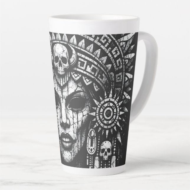 Skull‑Crowned Priestess — by BurnsInHell Latte Mug (Right Angle)