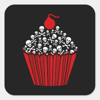 Skull Cupcake Square Sticker by WaywardMuse at Zazzle
