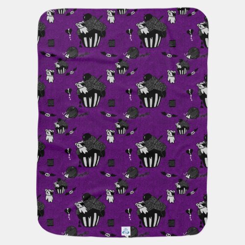 Skull Cupcakes Purple Goth doodle pattern Stroller Blanket