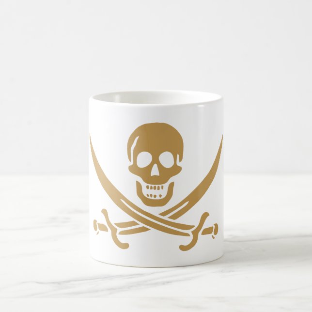 Skull & Cutlass Pirate Calico Jack in Aztec Gold  Coffee Mug (Center)