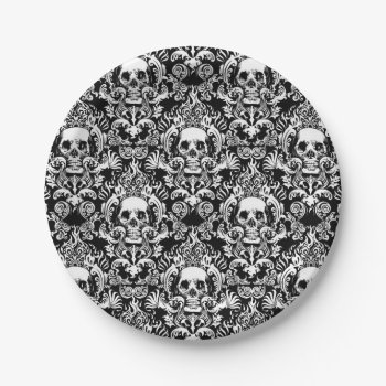 Skull Damask Dinner Plate by angelworks at Zazzle