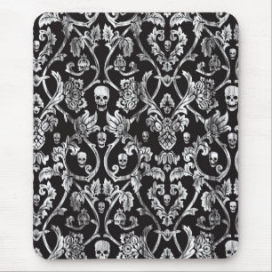 Skull damask in black and white. mouse pad