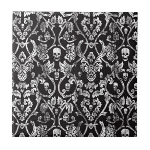 Skull damask in black and white. tile