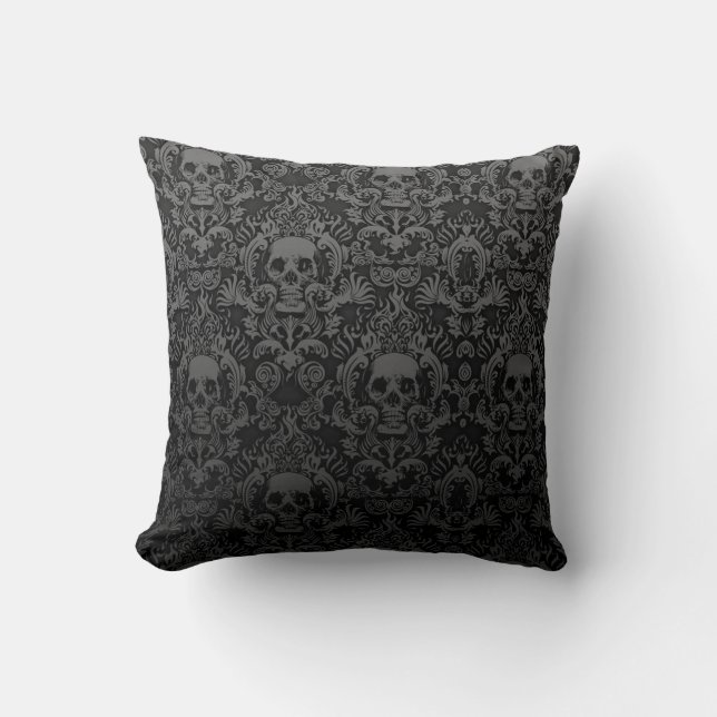 Skull Damask Print Throw Pillow (Front)
