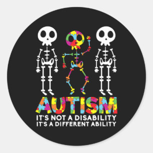 Skull Dance Autism Awareness Tee Mom Dad Kids Auti Classic Round Sticker