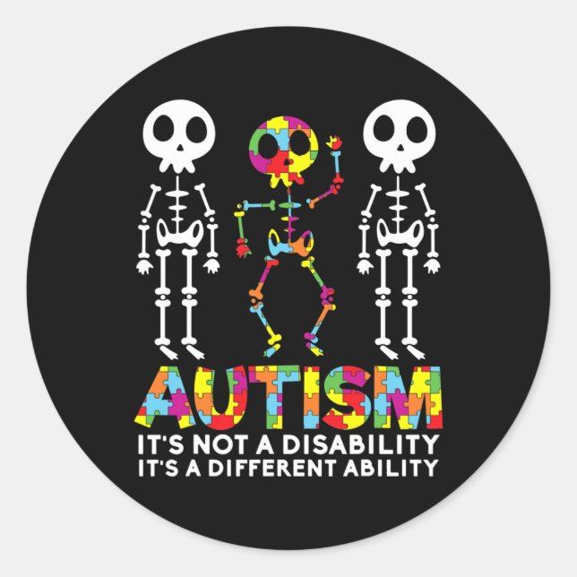 Skull Dance Autism Awareness Tee Mom Dad Kids Auti Classic Round Sticker (Front)