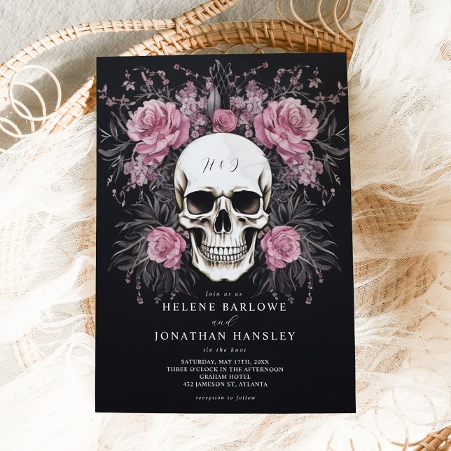 Skull Dark Moody Floral Gothic Wedding Invitation (Skull Dark Moody Floral Gothic Wedding Invitation)