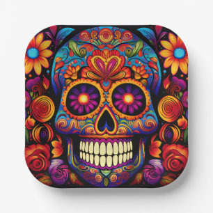 Skull Day of the Dead Colorful Paper Plates