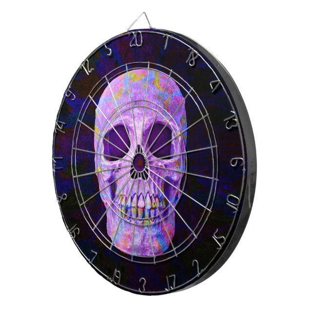 Skull Day Of The Dead Purple Blue Neon Gothic Dart Board (Front Right)