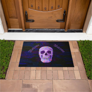 Skull Day Of The Dead Purple Blue Neon Gothic Doormat