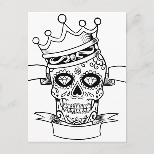 Skull Day Of The Dead Tattoo Crown Sugar Skull Postcard