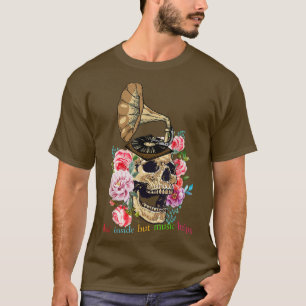 Skull Dead Inside But Music Helps Funny Skeleton M T-Shirt