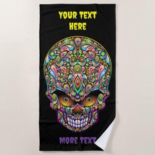 Skull Decorative Psychedelic Art Design  Beach Towel