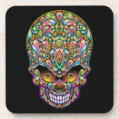 Skull Decorative Psychedelic Art Design  Beverage Coaster