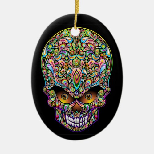 Skull Decorative Psychedelic Art Design  Ceramic Ornament