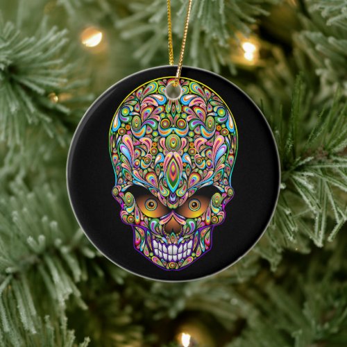Skull Decorative Psychedelic Art Design  Ceramic Ornament