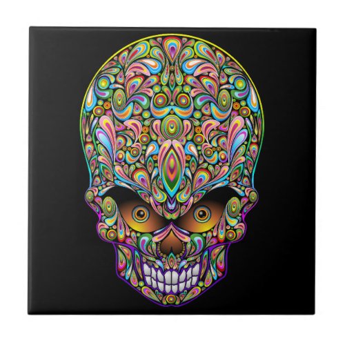 Skull Decorative Psychedelic Art Design  Ceramic Tile