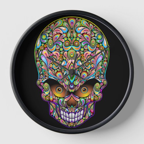 Skull Decorative Psychedelic Art Design  Clock