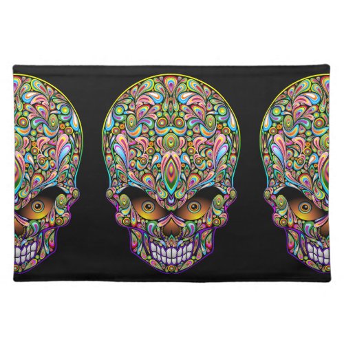 Skull Decorative Psychedelic Art Design  Cloth Placemat