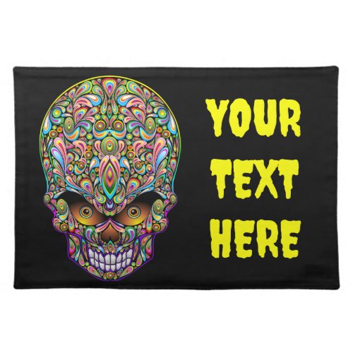 Skull Decorative Psychedelic Art Design  Cloth Placemat