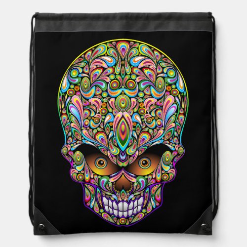 Skull Decorative Psychedelic Art Design  Drawstring Bag
