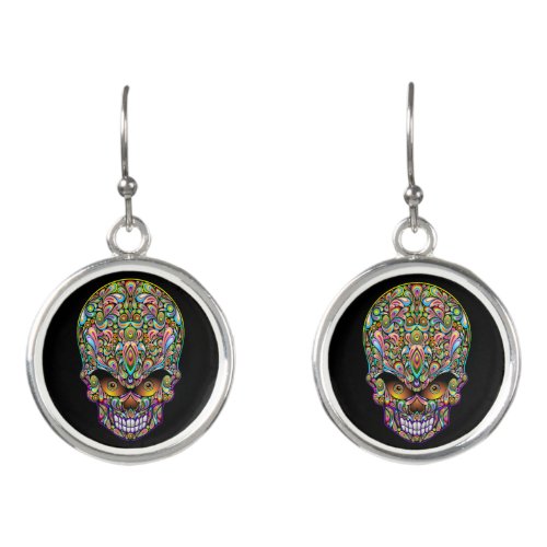 Skull Decorative Psychedelic Art Design  Earrings