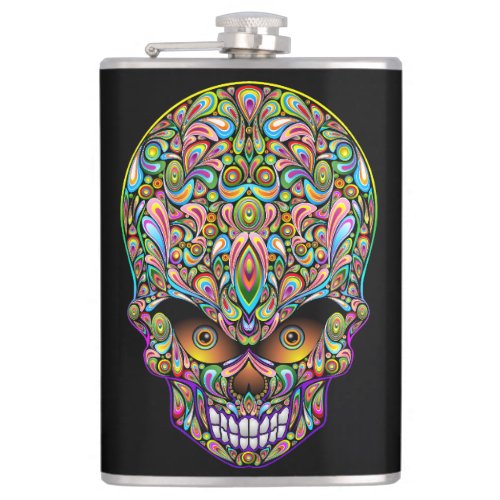 Skull Decorative Psychedelic Art Design  Flask