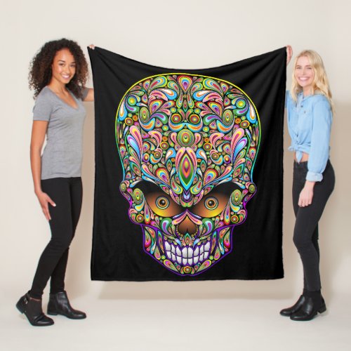 Skull Decorative Psychedelic Art Design  Fleece Blanket