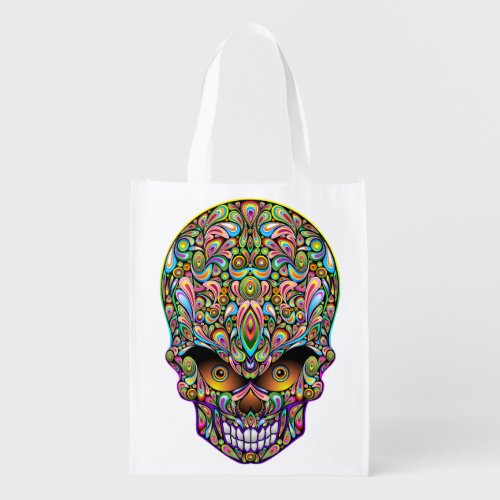 Skull Decorative Psychedelic Art Design  Grocery Bag