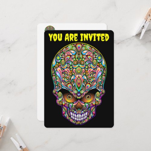 Skull Decorative Psychedelic Art Design  Invitation