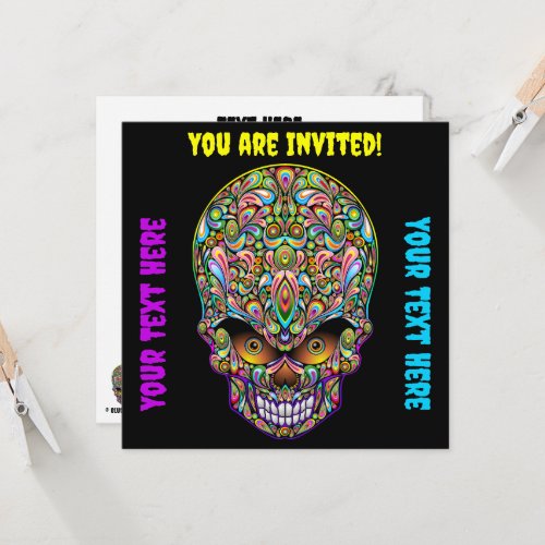 Skull Decorative Psychedelic Art Design  Invitation