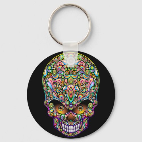 Skull Decorative Psychedelic Art Design  Keychain