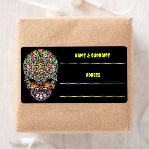 Skull Decorative Psychedelic Art Design  Label