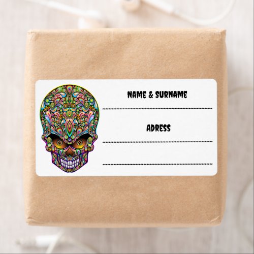Skull Decorative Psychedelic Art Design  Label
