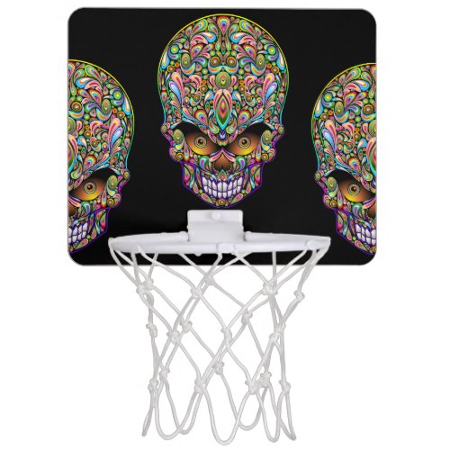 Skull Decorative Psychedelic Art Design  Mini Basketball Hoop