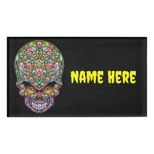 Skull Decorative Psychedelic Art Design  Name Tag