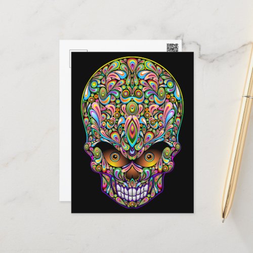 Skull Decorative Psychedelic Art Design  Postcard