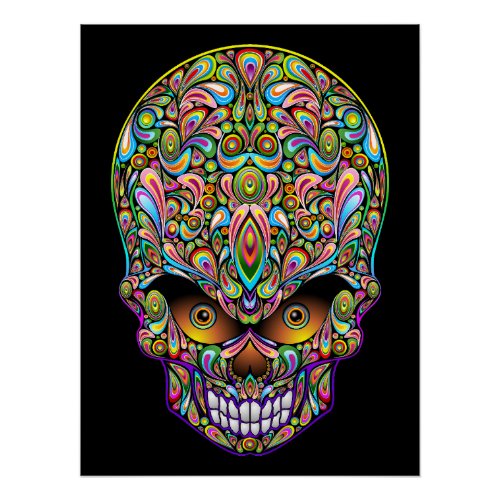 Skull Decorative Psychedelic Art Design  Poster