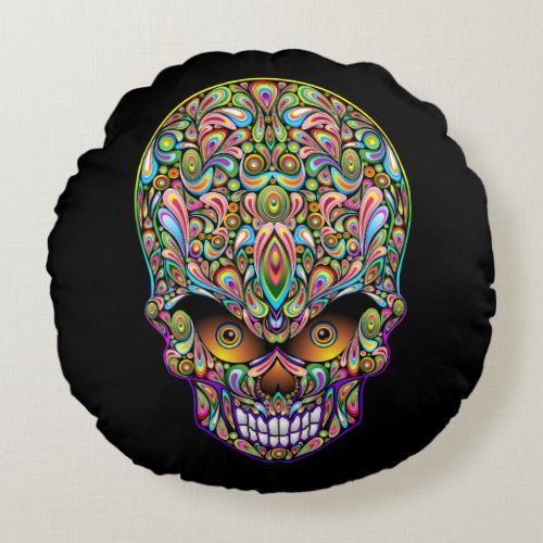Skull Decorative Psychedelic Art Design  Round Pillow