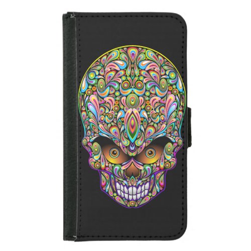 Skull Decorative Psychedelic Art Design  Samsung Galaxy S5 Wallet Case