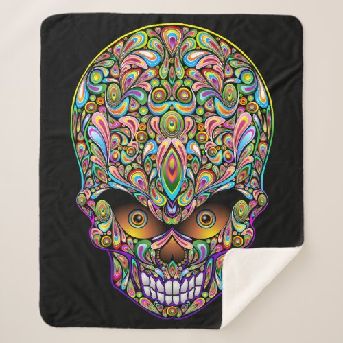 Skull Decorative Psychedelic Art Design  Sherpa Blanket