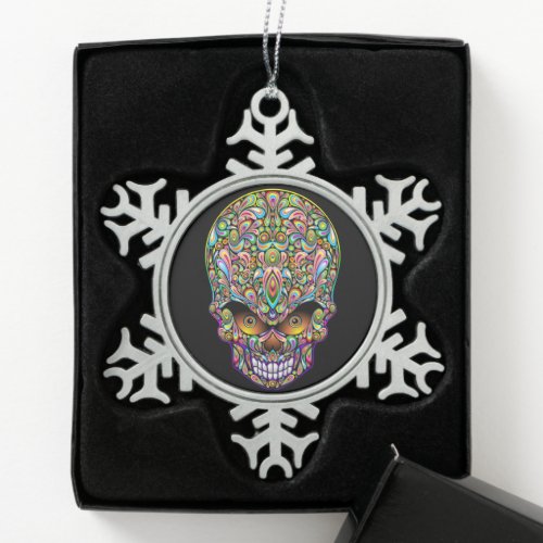 Skull Decorative Psychedelic Art Design  Snowflake Pewter Christmas Ornament
