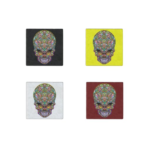 Skull Decorative Psychedelic Art Design  Stone Magnet