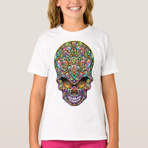 Skull Decorative Psychedelic Art Design  T_Shirt