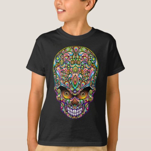 Skull Decorative Psychedelic Art Design  T_Shirt